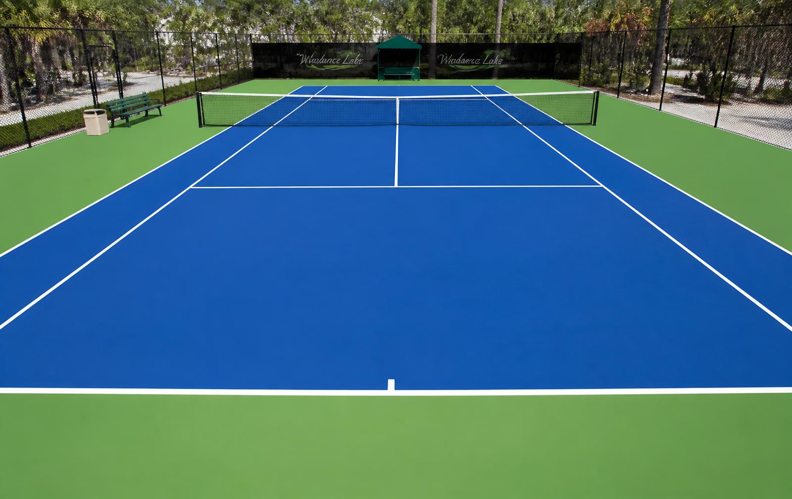 Newly surfaced blue and green sports hardcourt